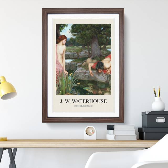 Echo and Narcissus by John William Waterhouse - Picture Frame Graphic Art - Walnut Framed (48cm H x 36cm W x 2cm D)