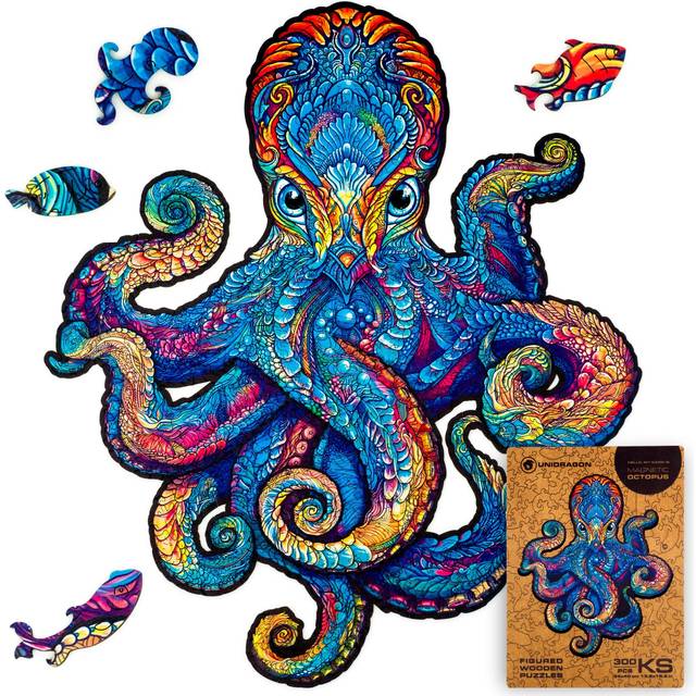 "UNIDRAGON Original Wooden Jigsaw Puzzles - Magnetic Octopus  300 pcs  King Size  34""""x40""""  Beautiful Gift Package  Unique Shape Best Gift for Adults"