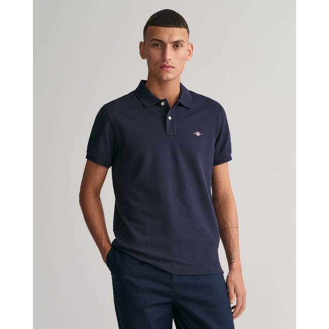 Gant Mens Slim Shield Pique Polo Shirt - Blue Cotton - Size 2XL
