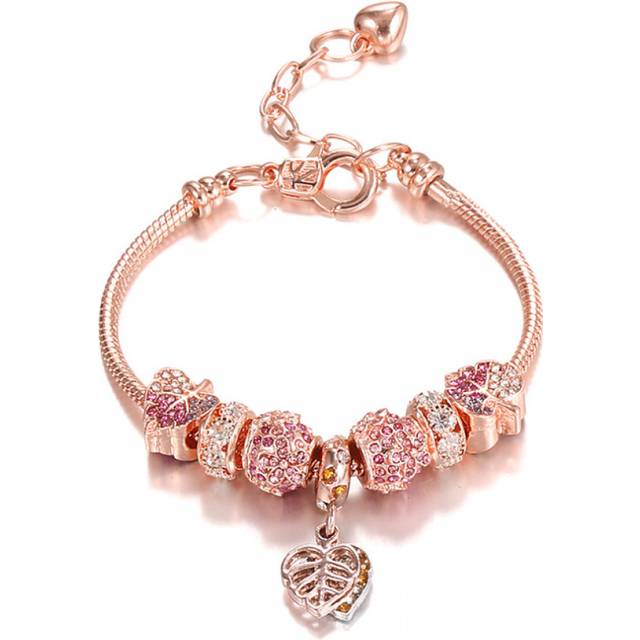 Fallen Leaves Bracelet-Leaf Pendant Jewelry for Women and Girls-Rose Gold Beaded Bracelet with a circumference of 19cm, a gift for family or friends