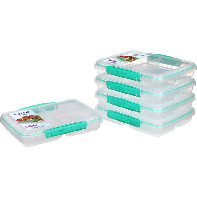 Sistema TO GO Food Storage Containers | Multi Split Meal Prep Boxes | with Dividers & Clips | 820 ml | BPA-Free | 5 Count