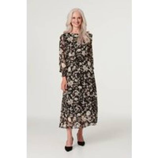 Vintage Floral Midi Tea Dress - Black - Size 12 - Izabel London