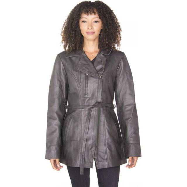 (24) Womens Tan Nappa Leather Long Biker Belt Jacket