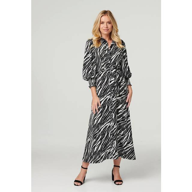Izabel London Womens Black Zebra Print Puff Sleeve Dress - Size 12 UK