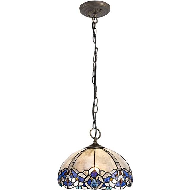 Burtonwood 3 Light Ceiling Pendant - Aged Antique Brass with Blue and Clear Crystal Shade