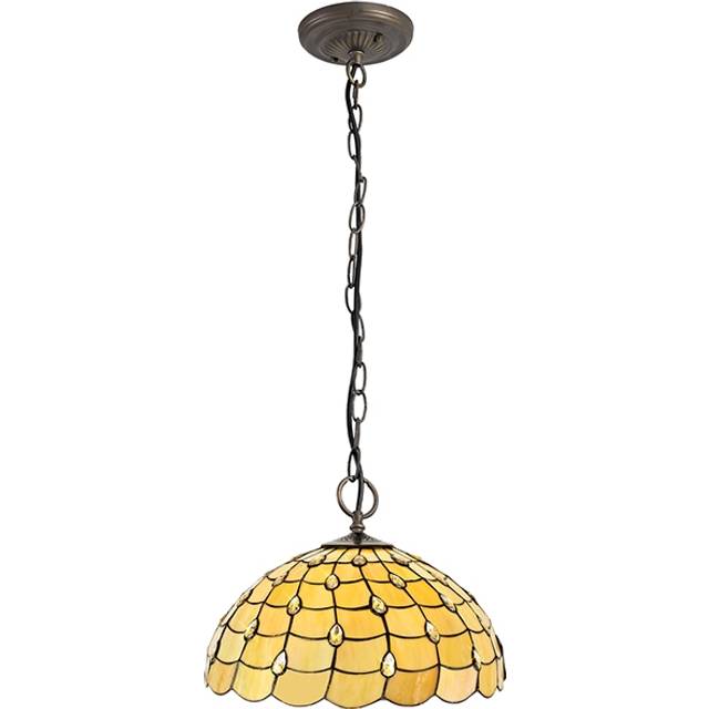 Georgia Large 3 Light Ceiling Pendant - Aged Antique Brass with Beige and Clear Crystal Tiffany Glass Shade