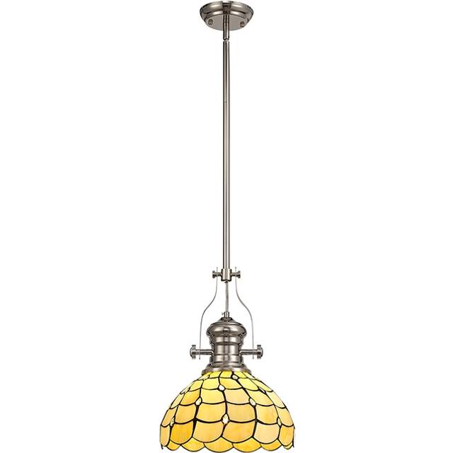 Georgia Small Single Ceiling Pendant Light - Polished Nickel with Beige and Clear Crystal Tiffany Glass Shade