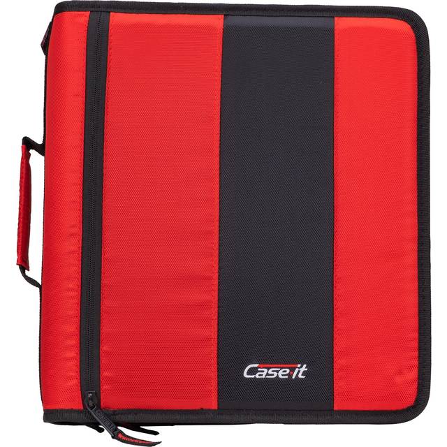 Case-It The Classic Zipper Binder - 2 Inch O-Rings - Multiple Pockets - 800 Sheet Capacity - Comes with Shoulder Strap - Fire Engine Red D-251