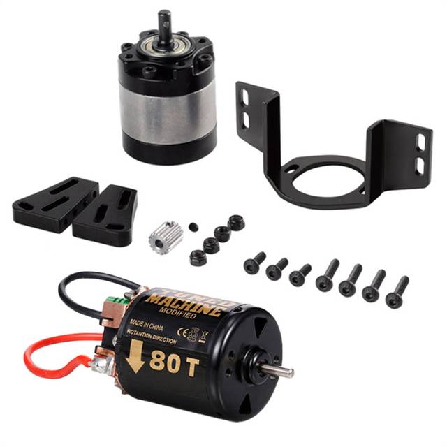 External Carbon Brush 540 Brushed Motor 80T with 1:5 Reduction Gearbox for 1/14 Trailer 1/10 RC Car Crawler SCX10 TRX4