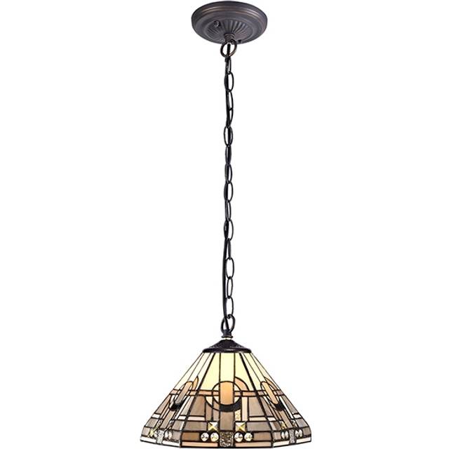 Johanna Single Ceiling Pendant Light - Aged Antique Brass with White, Grey, Black and Clear Crystal Tiffany Glass Shade