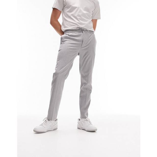 Topman – Ljusgrå skinny finbyxor med resårband i midjan-Grå/a