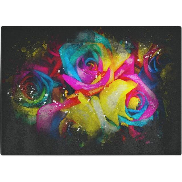 Tempered Glass Multi-Coloured Rainbow Roses Chopping Board (28.5 cm x 39 cm)