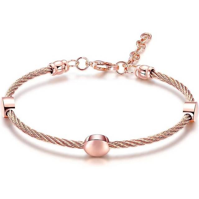 Stainless Steel Cable Wear Round Bead Adjustable Size Bangle Bracelet - Gold