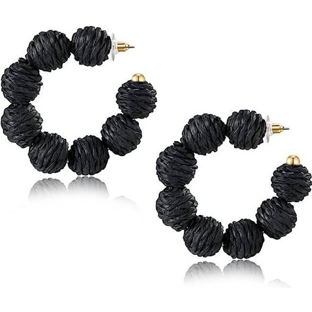 Rattan Earrings Summer Boho Ball Hoop Dangle Earrings for Women Girls Lightweight Straw Wicker Statement Earrings Bohemian Beach Earrings Jewelry