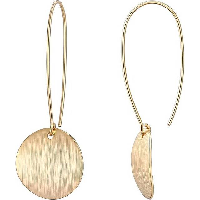 Gold Round Women's Earrings Lightweight Round Coin Geometric Flat Brushed 18k Gold Plated Pendant Hoops Women's Earrings as a Gift for Her