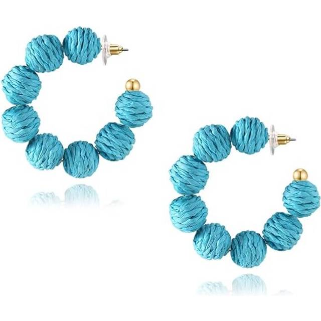 Rattan Earrings Summer Boho Ball Hoop Dangle Earrings for Women Girls Lightweight Straw Wicker Statement Earrings Bohemian Beach Earrings Jewelry