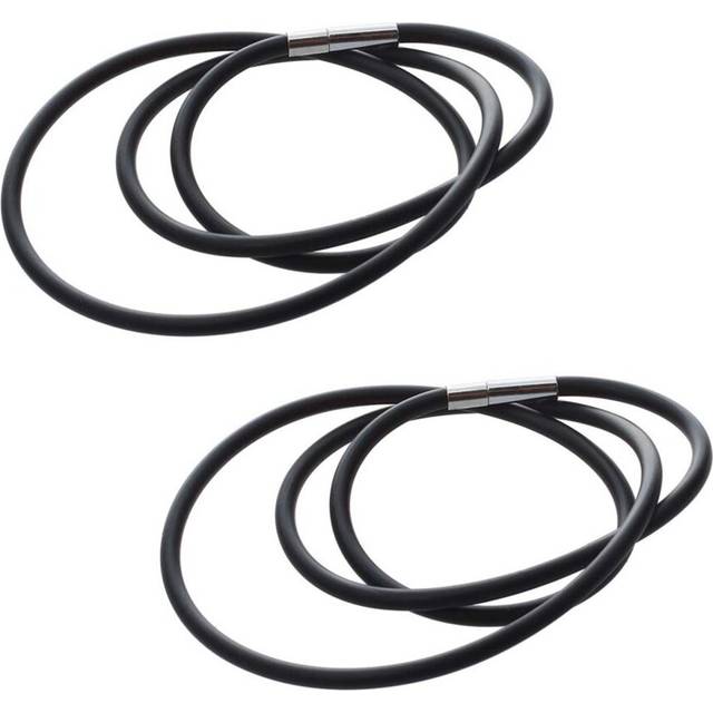 2pcs 19.75 Inch 3mm Fashion Rubber Cord Necklace with Stainless Steel Closure - Black