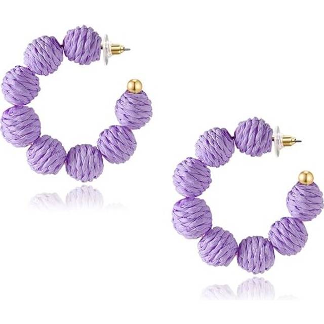 Rattan Earrings Summer Boho Ball Hoop Dangle Earrings for Women Girls Lightweight Straw Wicker Statement Earrings Bohemian Beach Earrings Jewelry