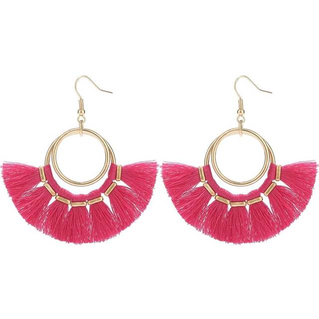 Tassel Hoop Earrings Fringe Drop Gold Tone Circle Tiered Earrings for Women Girls