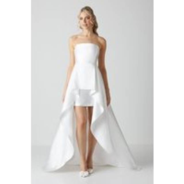 Bandeau Twill Mini With Full Overskirt Wedding Dress - Ivory - 12