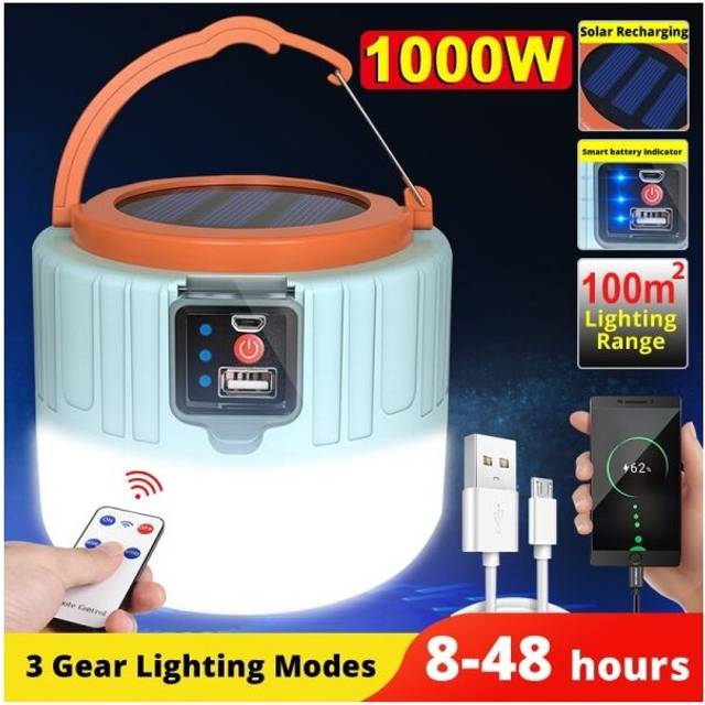 (Orange) Outdoor Solar LED Camping Lights USB Rechargeable Tent Portable Lanterns Emergency Lights