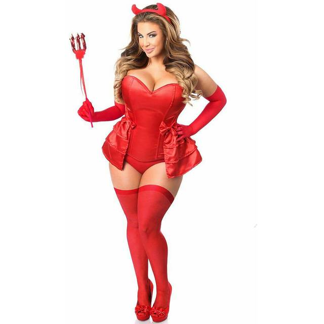 Plus Size 5 PC Devilicious Corset Women's Costume - Red (2X)