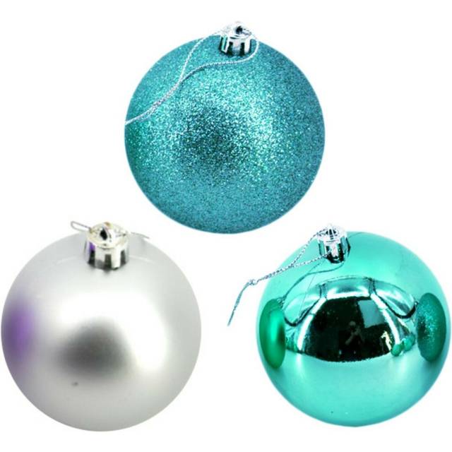 Turquoise Silver Baubles Bulk Pack Christmas Decoration Assorted Glitter 6cm