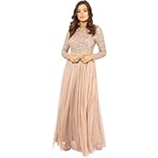 Embellished Long Sleeve Maxi Dress - Taupe - 22