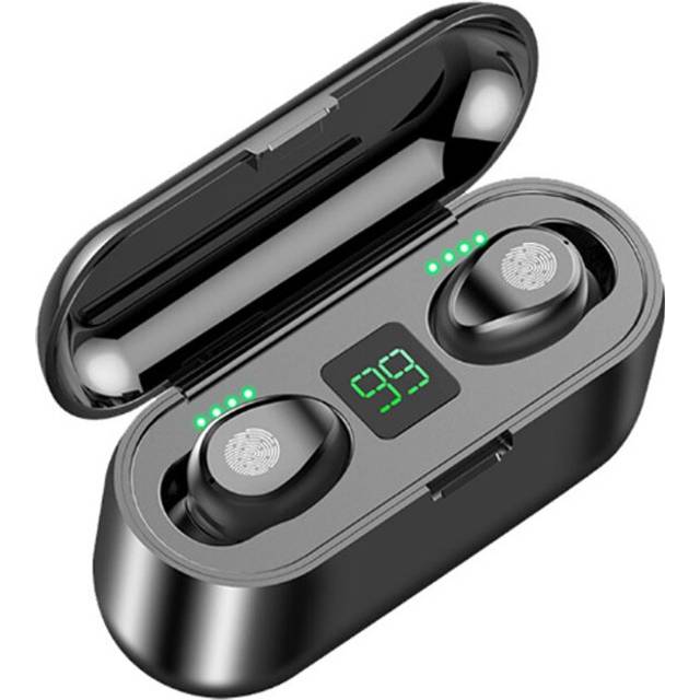 F9 Earphones Bluetooth Headphones Wireless Earpiece Running Headset With Charging Case Power Bank Waterproof Earbuds For Iphone - black