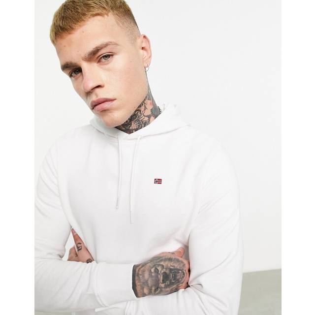 Elegant White Hooded Cotton Sweater - L