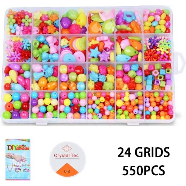 (Colorful 550PCS) 700pcs DIY Handmade Beaded Children Toy Creative Loose Spacer Beads Crafts Making Bracelet Necklace Jewelry Kit Girl Toy Gift