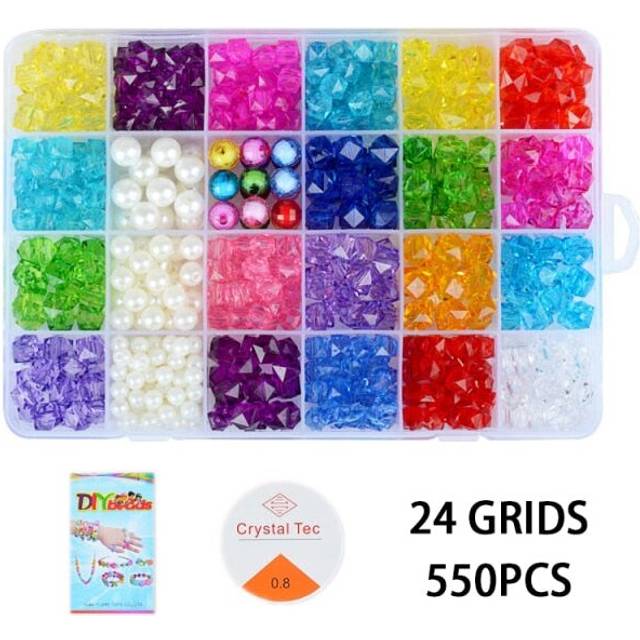 (crystal 2 550PCS) 700pcs DIY Handmade Beaded Children Toy Creative Loose Spacer Beads Crafts Making Bracelet Necklace Jewelry Kit Girl Toy Gift