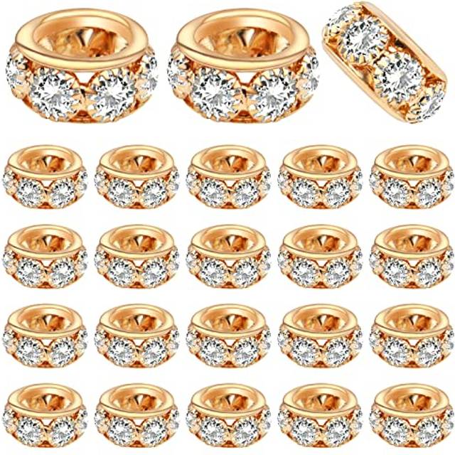 40pcs 12mm Rhinestone European Spacer Beads Diamond Crystal Charm Beads Rondelle Loose Beads with 8mm Large Hole for DIY Bracelet Crafts Jewelry Makin