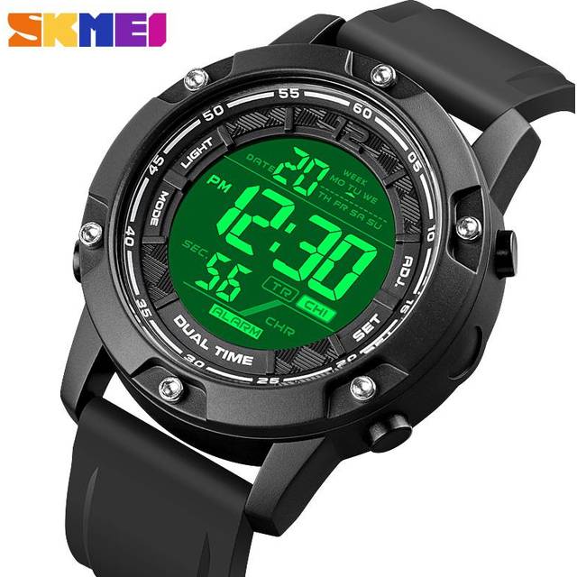 SKMEI Japan Digital movement Military 100M Waterproof Male Wristwatch Stopwatch Calendar Sport Watches 1762 black