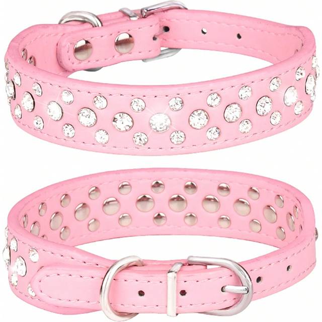 SHEIN Cp037d Pu Leather Pet Collar For Small Dogs With Rhinestones, Cats And Dogs Collar