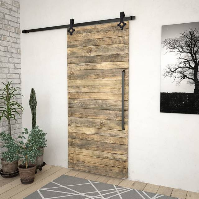 Yfke Sliding Single Door Barn Door Hardware Kit - Black (183cm L)