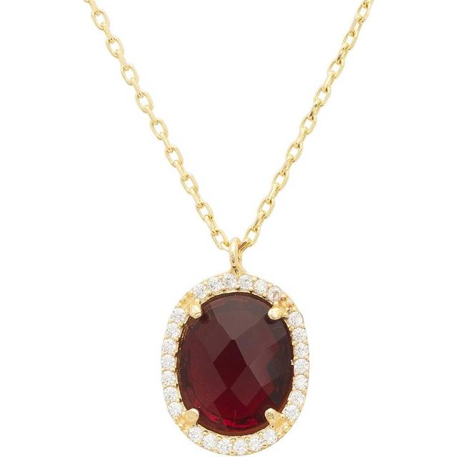 Beatrice Oval Gemstone Pendant Necklace Gold Garnet - Red - One Size