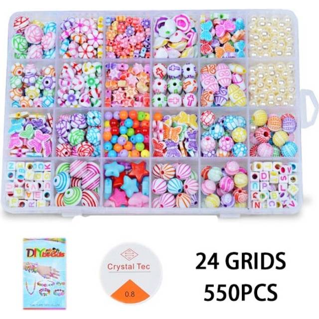 (Porcelain 550PCS) 700pcs DIY Handmade Beaded Children Toy Creative Loose Spacer Beads Crafts Making Bracelet Necklace Jewelry Kit Girl Toy Gift