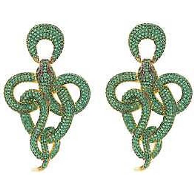 Viper Snake Drop Earrings Gold Emerald - Green - One Size