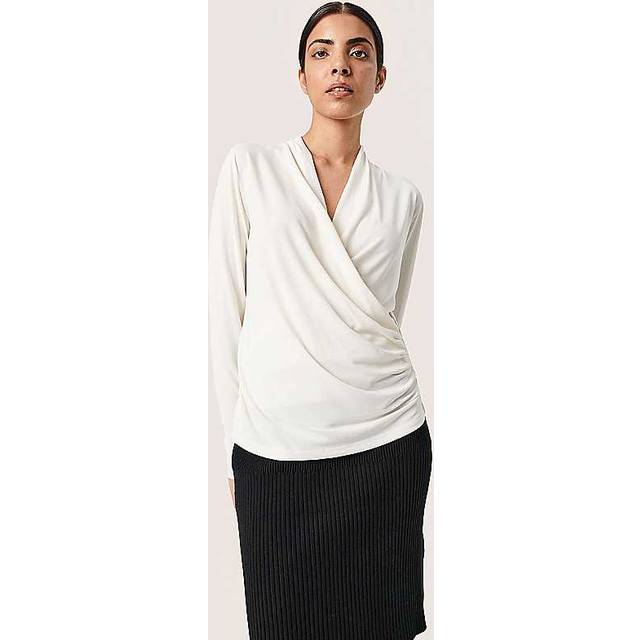 Soaked in Luxury Columbine Long Sleeve Wrap Blouse - Whisper White