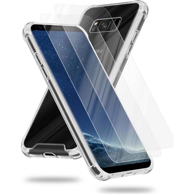 Cadorabo Case and 2x tempered protective glass for Samsung Galaxy S8 TPU silicone edge and acrylic glass back Hybrid HardCase Back Case