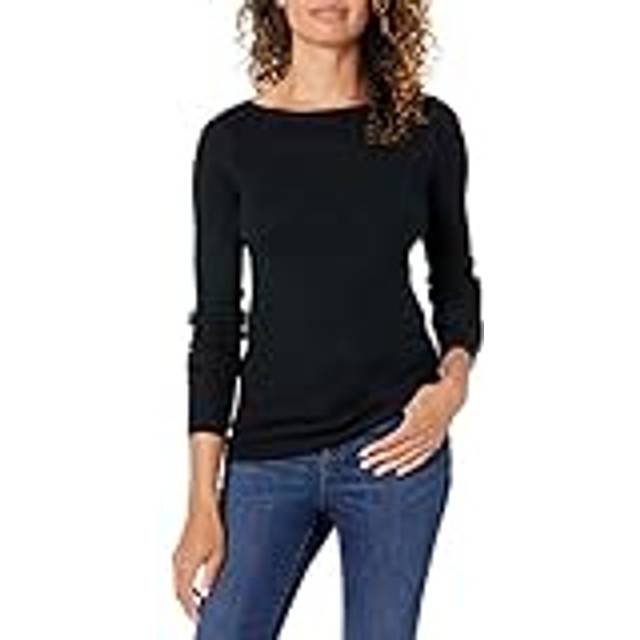 Amazon Essentials Womens Lightweight Ribbed Long-Sleeve Boat Neck Slim
