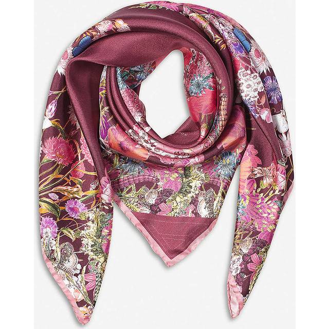 Aspinal Of London Silk Floral Scarf - Burgundy - One size