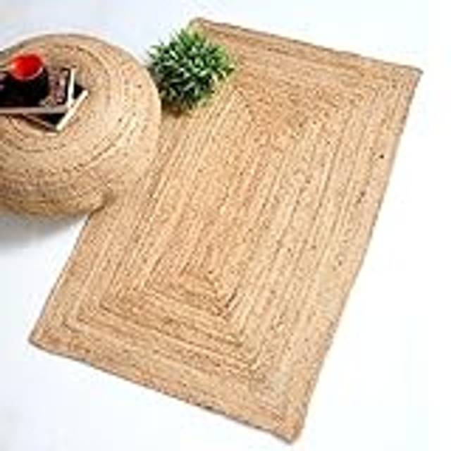 - DHAKA Jute Area Rug | 100% Natural Fiber | Hand Woven | Ethical Trade | Eco-Friendly (Rectangle - 60 x 90 cm)