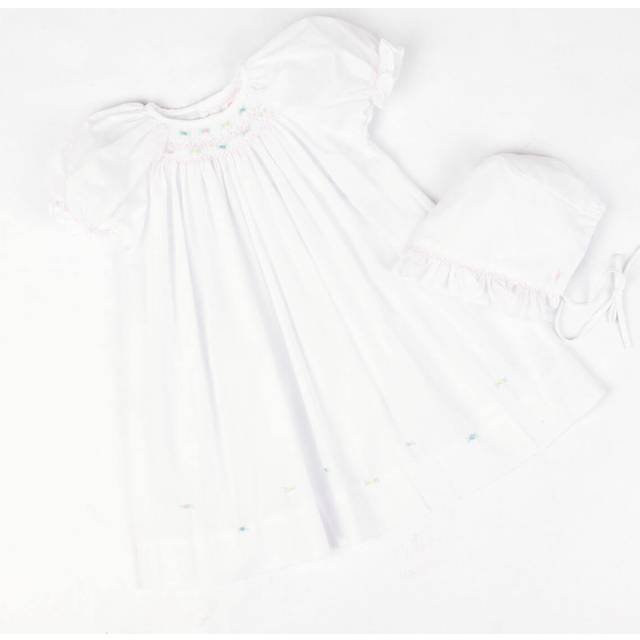 Petit Ami Baby Girls' Daydress with Embroidered Hem  Preemie  White