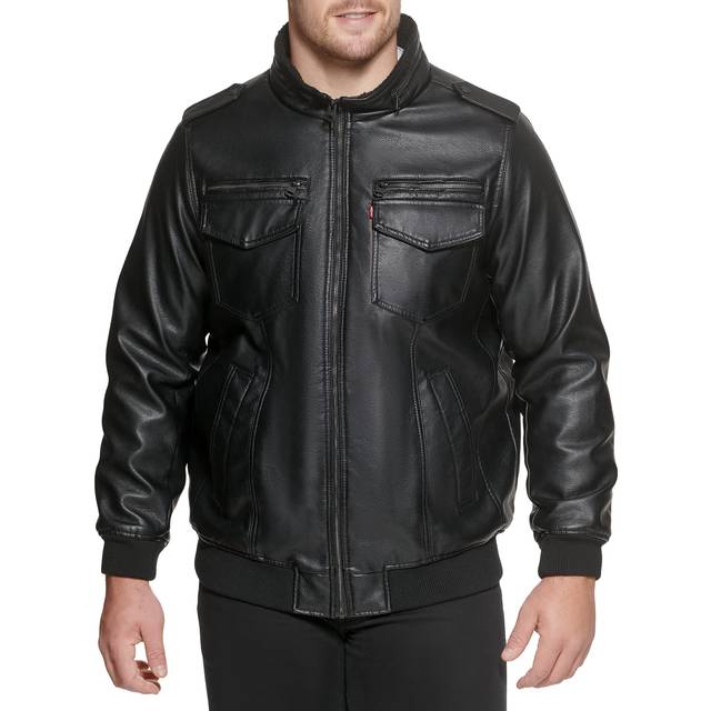 Levi's Men's Faux Leather Aviator Bomber Jacket (Regular & Big & Tall Sizes)  Black/Sherpa Lined  L