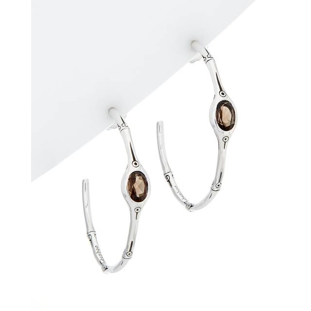 John Hardy Bamboo Silver Smoky Quartz Hoop Earrings