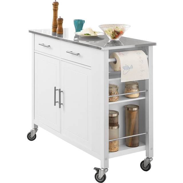 Sobuy Kitchen Storage Cart Cabinet With Stainless Steel Worktop White - One Size