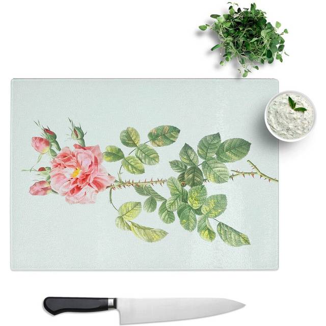 Glass Four-Seasons Roses in Pink by Pierre-Joseph Redoute Chopping Board (28.5 cm W x 20 cm L)