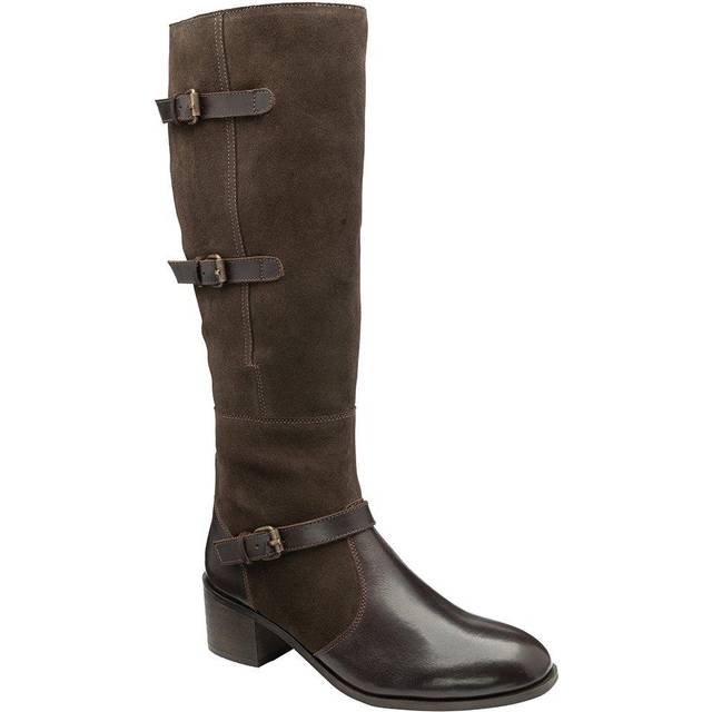 'Mary' Suede & Leather Knee High Boots - Dark Brown - 3